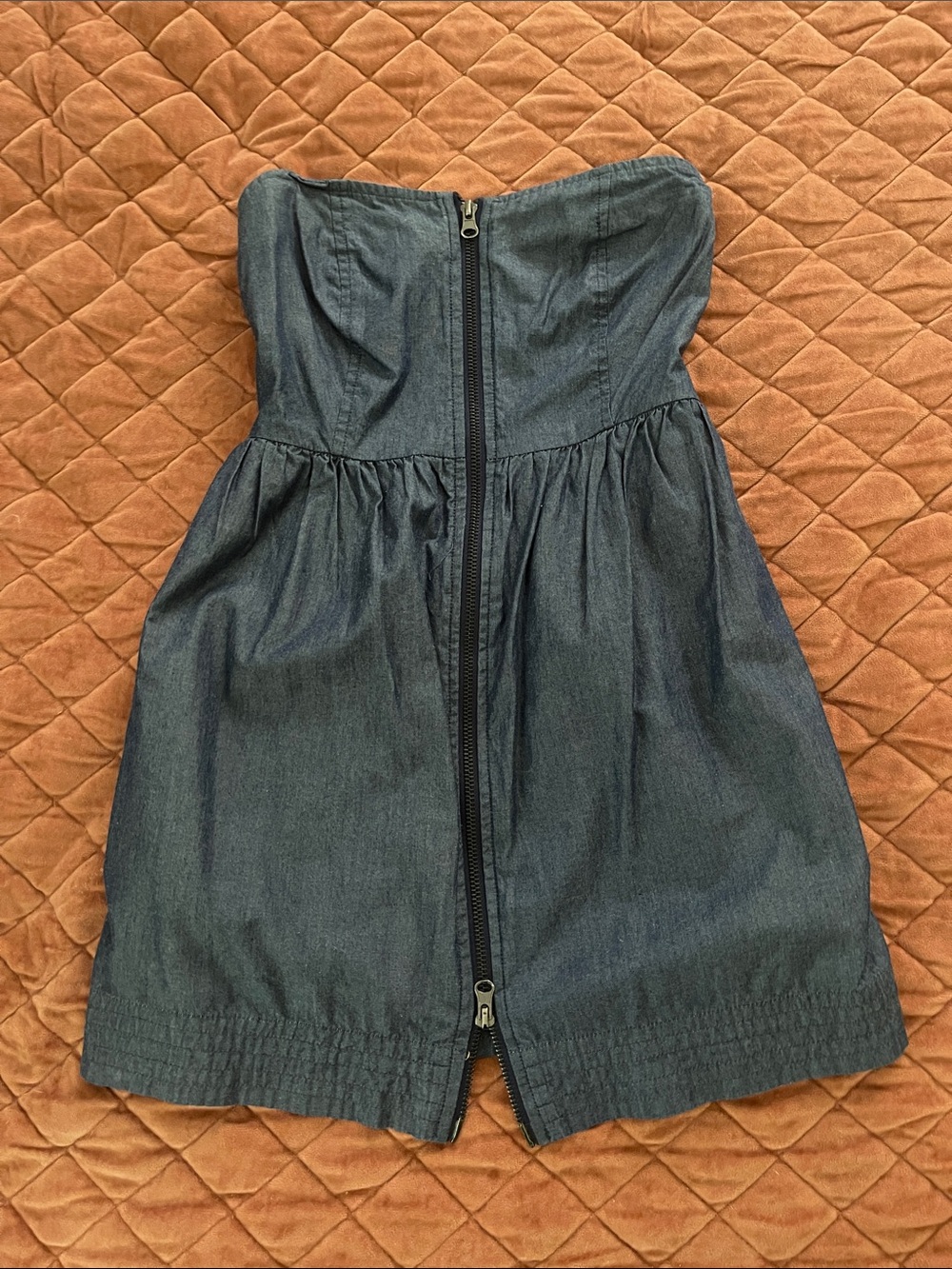 Forever 21 Denim Strapless Dress w/Front Zip - festival, concert, 4th of July
